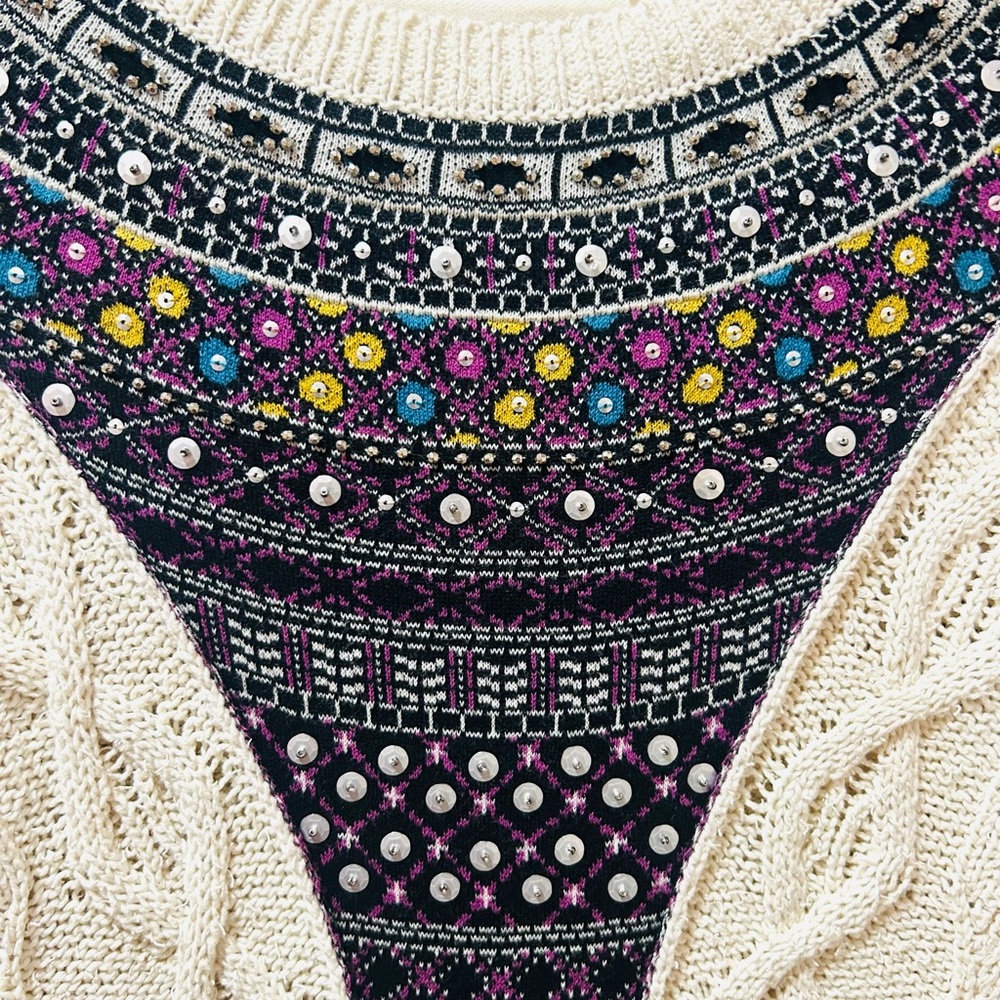 VTG Anthropologie Angel of the North Algarve Nordic Folk Cable Knit Sweater Sz M - Picture 8 of 12